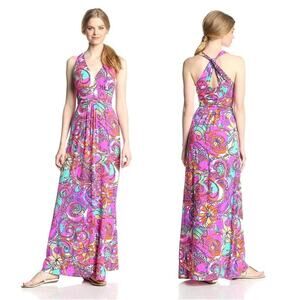 Lilly Pulitzer Parrish Halter Maxi Dress Racerback Floral Pink Size Large NWT